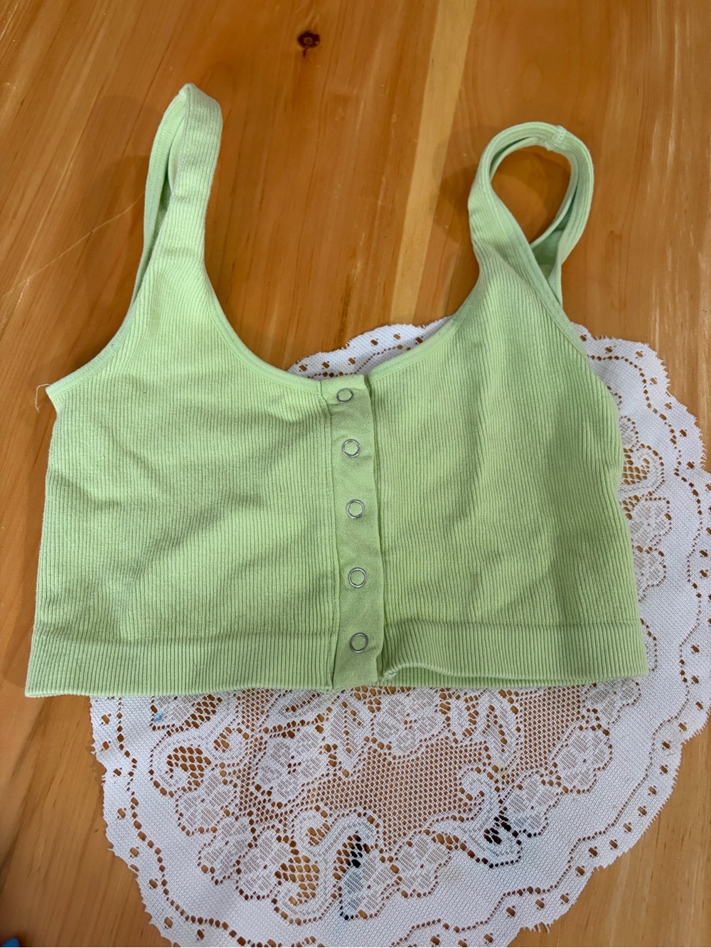 Streetwear Society Light Green Ribbed Snap-Front Crop Tank